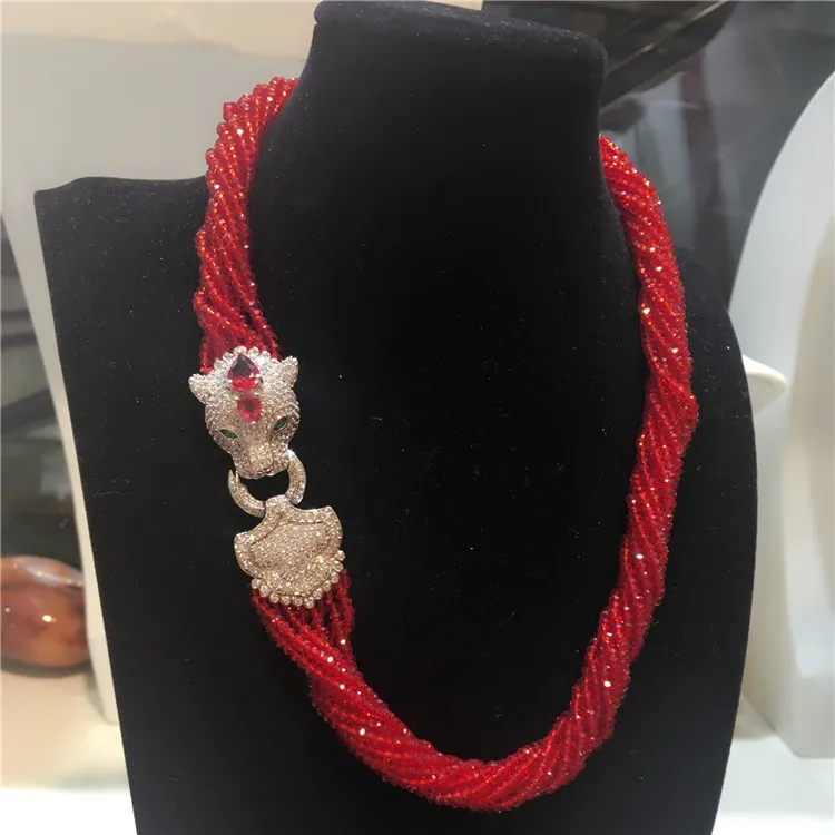 Women's fashion Leopard head clasp DIY accessory red glass crystal necklace welcome custom colors fashion jewelry
Women's fashion Leopard head clasp DIY accessory red glass crystal necklace welcome custom colors fashion jewelry