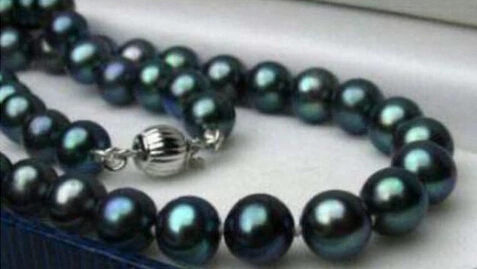 

GENUINE 8-9MM BLACK NATURAL TAHITIAN PEARL NECKLACE 17"