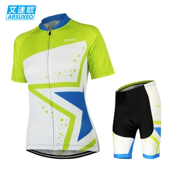 

ARSUXEO Bike Bicycle Cycling Clothing Set Short Sleeve Jersey + 3D Coolmax Padded Shorts Women Breathable Quk Dry Sportswear