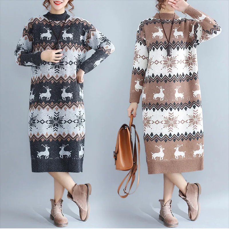 Long Sleeve Christmas Elk Snowflake Long Sweater Dress 2018 Winter Lagenlook Stitching Loose Thickening knitting Tunic
Long Sleeve Christmas Elk Snowflake Long Sweater Dress 2018 Winter Lagenlook Stitching Loose Thickening knitting Tunic