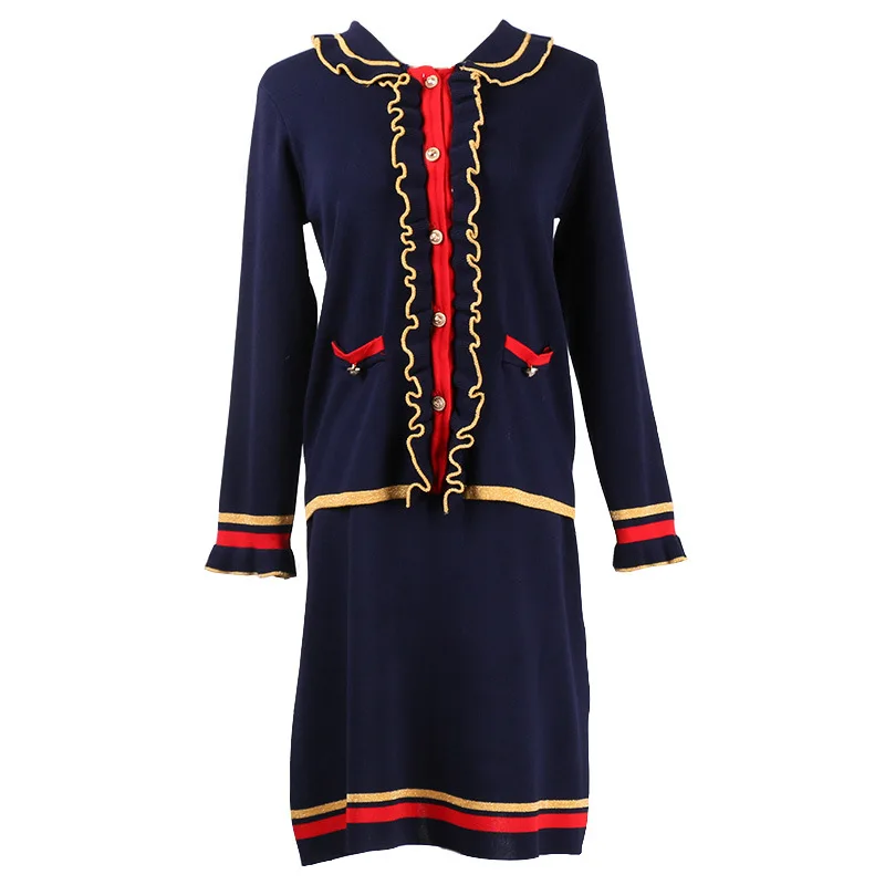 Runway Steetwear 2 Piece Set Peter Pan Collar Knitted Sweater Cardigan Skirt Suit Women's Suit Ruffles Pearl Button Out
Runway Steetwear 2 Piece Set Peter Pan Collar Knitted Sweater Cardigan Skirt Suit Women's Suit Ruffles Pearl Button Out