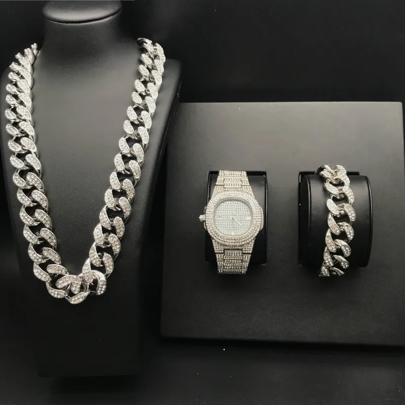 Luxury Gold Color Watch Crystal Miami Ice Out Cuban Chain Gold Silver Men Watch & Necklace & Bracelet Hip Hop men jewerly
Luxury Gold Color Watch Crystal Miami Ice Out Cuban Chain Gold Silver Men Watch & Necklace & Bracelet Hip Hop men jewerly