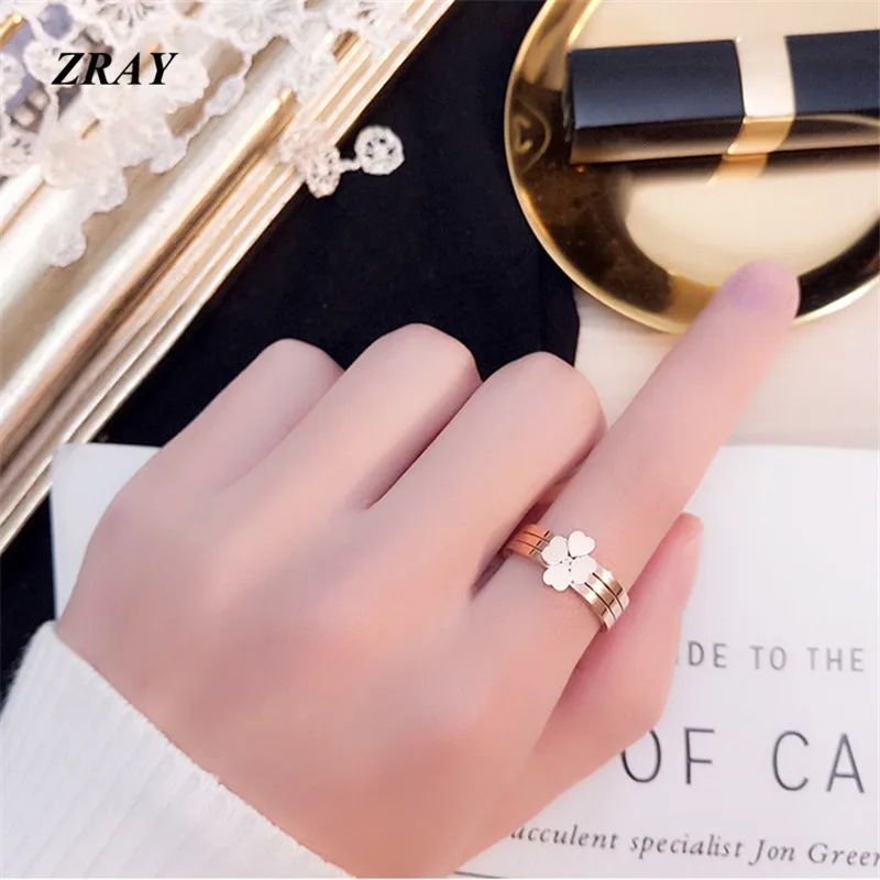 ZRAY 3pcs/set Creative Heart Rose Gold Titanium Stainless Steel Rings for Women Fashion Four Leaf Clover Ring Jewelry Wholesale
ZRAY 3pcs/set Creative Heart Rose Gold Titanium Stainless Steel Rings for Women Fashion Four Leaf Clover Ring Jewelry Wholesale