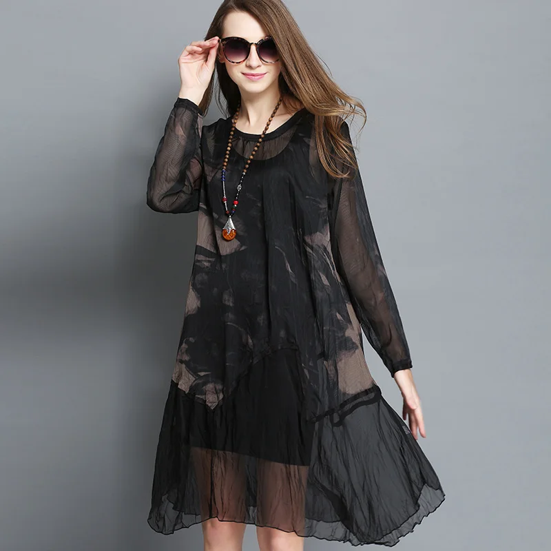 New 2016 Spring women knee-length dress perspective dress Plus Size ink printed chiffon dress asymmetrical vestidos XXXXL 8989
New 2016 Spring women knee-length dress perspective dress Plus Size ink printed chiffon dress asymmetrical vestidos XXXXL 8989
