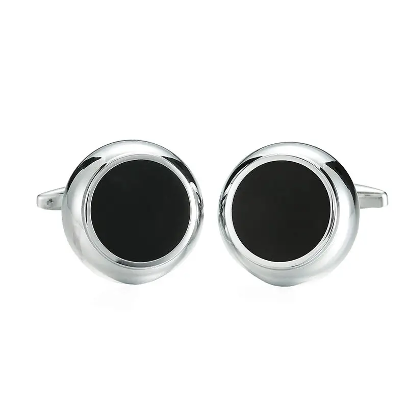 

WN hot sales/Silvery round black enamel cufflinks in high quality French shirts cufflinks wholesale/retail/friends gifts