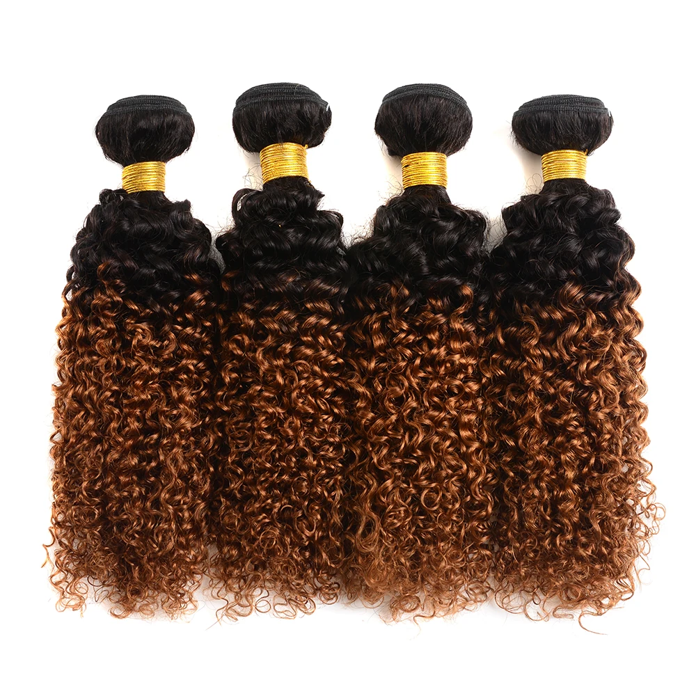 DreamDiana Remy Ombre Brazilian Hair 4 Bundles Curly Human Two Tones Brown T1B/30 Tissage Bresiliens | Шиньоны и парики