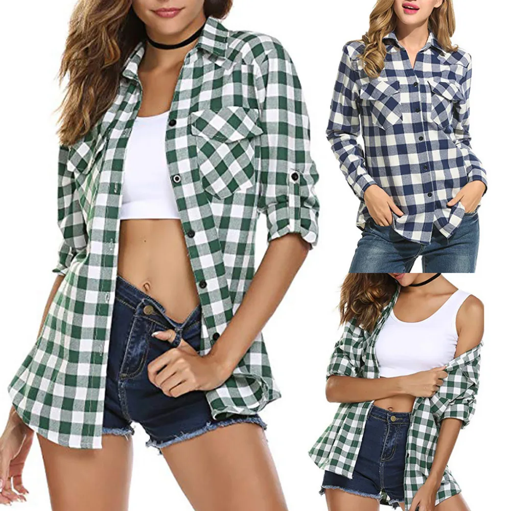 2019 Tops New Fashion Casual Women Tartan Plaid Flannel Shirts Roll up Sleeve Casual Tops Button Down Blouse
2019 Tops New Fashion Casual Women Tartan Plaid Flannel Shirts Roll up Sleeve Casual Tops Button Down Blouse