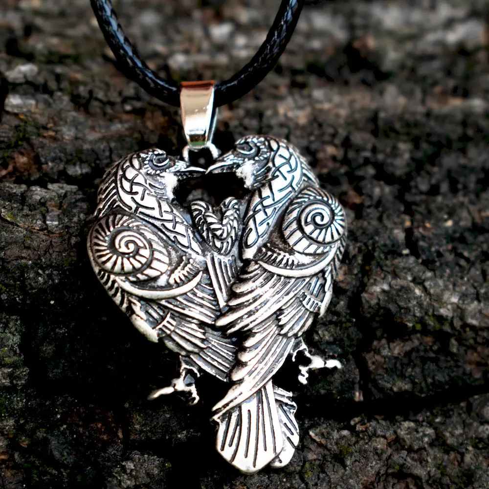 SanLan norse talisman Odin's Ravens два ворона Huginn и Muninn кулон для пары кельтское ожерелье с