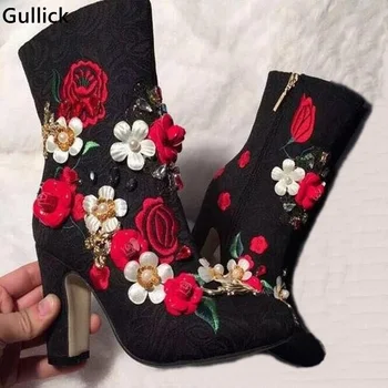 Real Photo High Quality Black Ankle Boots Crystal Flower Boots Thick Heel Jeweled Embroidery Hot Selling For Women 2018
Real Photo High Quality Black Ankle Boots Crystal Flower Boots Thick Heel Jeweled Embroidery Hot Selling For Women 2018