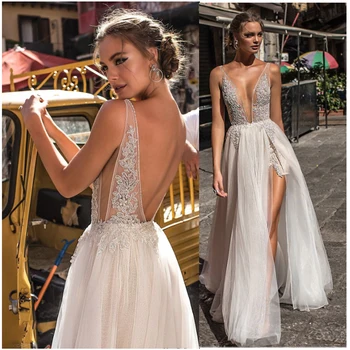 Smileven Beach Wedding Dress Backless Lace Bride Dress Sexy Side Split 2021 Lace Appliques Boho Long Bridal Gown
Smileven Beach Wedding Dress Backless Lace Bride Dress Sexy Side Split 2021 Lace Appliques Boho Long Bridal Gown