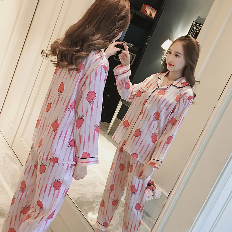 2019 новые осенние женские пижамы удобные шелковые больших размеров Повседневная