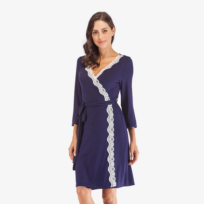 Lace Patchwork Long Sleeve Belt Women's Bathrobe V neck Sashes Mini Wrap Night Dress For Women 2019 Spring Nightgowns Female
Lace Patchwork Long Sleeve Belt Women's Bathrobe V neck Sashes Mini Wrap Night Dress For Women 2019 Spring Nightgowns Female