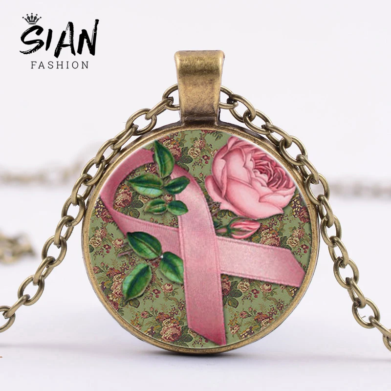 SIAN Pink Breast Cancer Awareness Statement Necklace Art Photo Glass Cabochon Necklaces Pendants for Women Jewelry Creative Gift
SIAN Pink Breast Cancer Awareness Statement Necklace Art Photo Glass Cabochon Necklaces Pendants for Women Jewelry Creative Gift