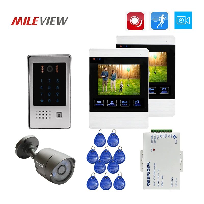 Free Shipping 800TVL 4.3" Video Intercom Door Phone Record Kit 2 Monitors + Wide-angle Code RFID Door bell Camera + CCTV Camera
Free Shipping 800TVL 4.3" Video Intercom Door Phone Record Kit 2 Monitors + Wide-angle Code RFID Door bell Camera + CCTV Camera