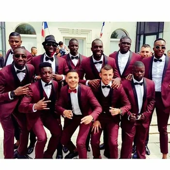Customized wine red men's best man group suit (coat + pants + bow tie) black bow tie suit married groomsmen group welcome suit
Customized wine red men's best man group suit (coat + pants + bow tie) black bow tie suit married groomsmen group welcome suit