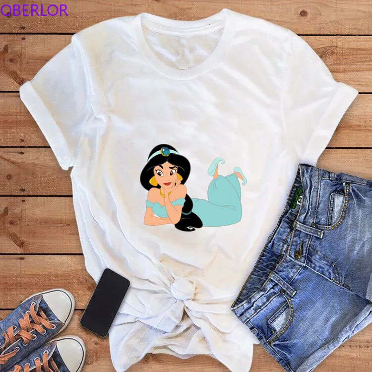 Summer White T Shirt Cartoon Design Women Lying Down Princess Jasmine Printed T Shirts Short Sleeve Kawaii Tee Shirt Femme Tops
Summer White T Shirt Cartoon Design Women Lying Down Princess Jasmine Printed T Shirts Short Sleeve Kawaii Tee Shirt Femme Tops