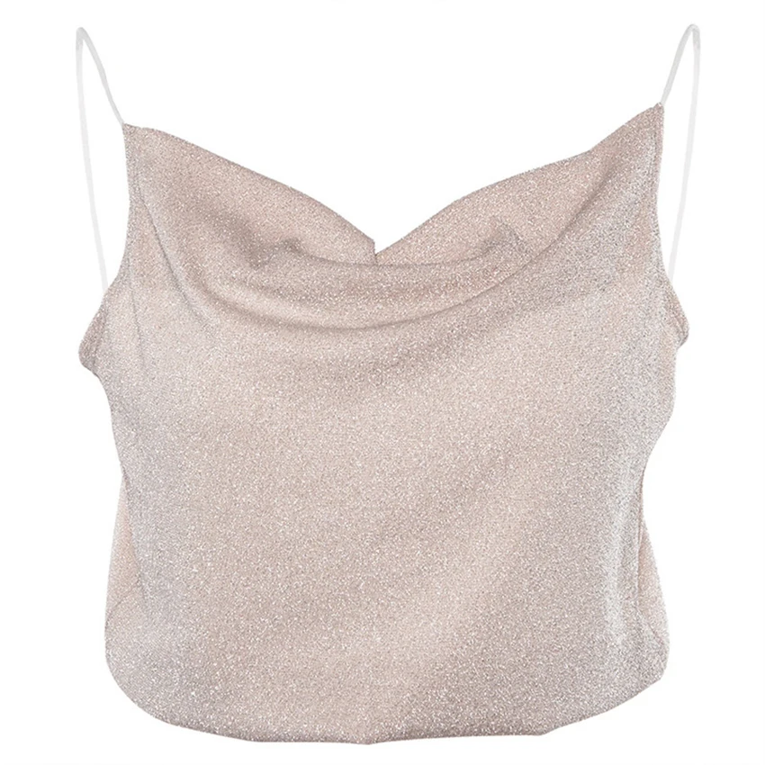 OOTN Lurex Crop Top Spaghetti Strap Tops Draped Off Shoulder Tank Tops Summer Women Camis Sexy Sleeveless Female Camisole 2019 (12)