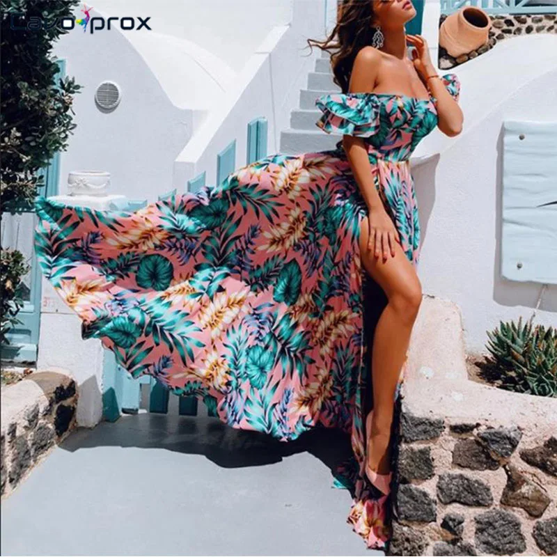 Women Flora Printed Off Shoulder Petal Sleeve Strapless Slit Maxi Dress Beach Style Holiday Floor-Length Party Dress
Women Flora Printed Off Shoulder Petal Sleeve Strapless Slit Maxi Dress Beach Style Holiday Floor-Length Party Dress