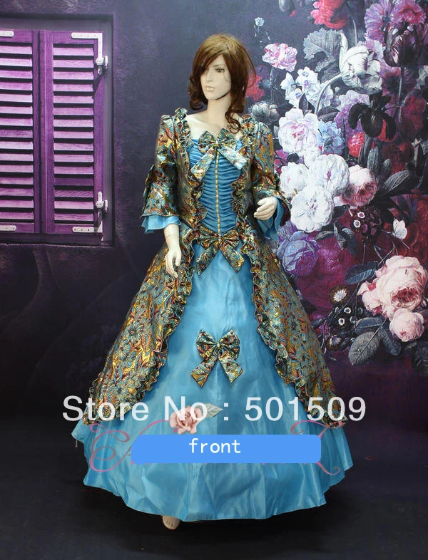 

rhinestone blue luxury medieval dress Renaissance Gown queen costume Victorian /Marie Antoinette/civil war/Colonial Belle Ball