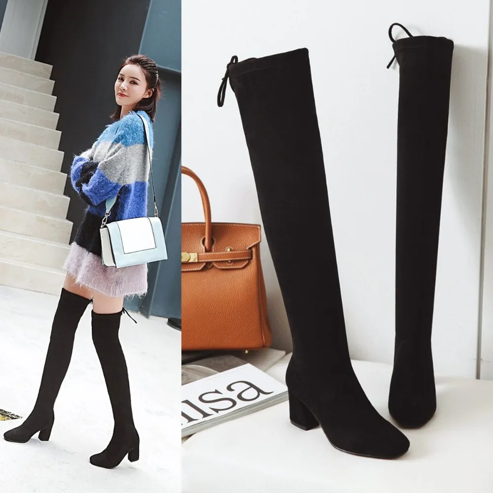 2018 New Flock Leather Women Over The Knee Boots Lace Up Sexy High Heels Women Shoes Lace Up Winter Boots Warm Size 33-43
2018 New Flock Leather Women Over The Knee Boots Lace Up Sexy High Heels Women Shoes Lace Up Winter Boots Warm Size 33-43