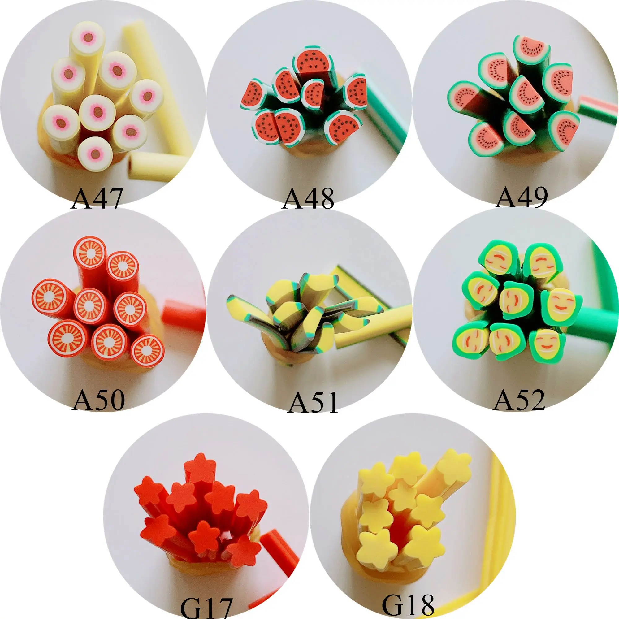 5pcs/lot 5mm*5CM New Fruit Series Polymer Clay Cane Fancy Peach Tomato Banana Star
5pcs/lot 5mm*5CM New Fruit Series Polymer Clay Cane Fancy Peach Tomato Banana Star