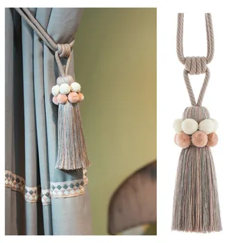 

2Pcs Pompon Curtain Tiebacks Brush Tassels Fringe Hanging Belts Balls Bind Ropes Straps Curtain Accessories Tie back