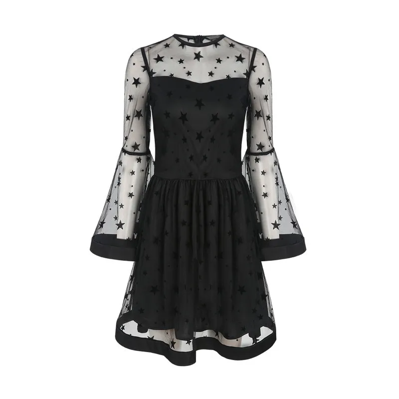 western style fashion cute sexy transparent backless long flare sleeve SML XL XXL black woman's Casual a-line dress
western style fashion cute sexy transparent backless long flare sleeve SML XL XXL black woman's Casual a-line dress