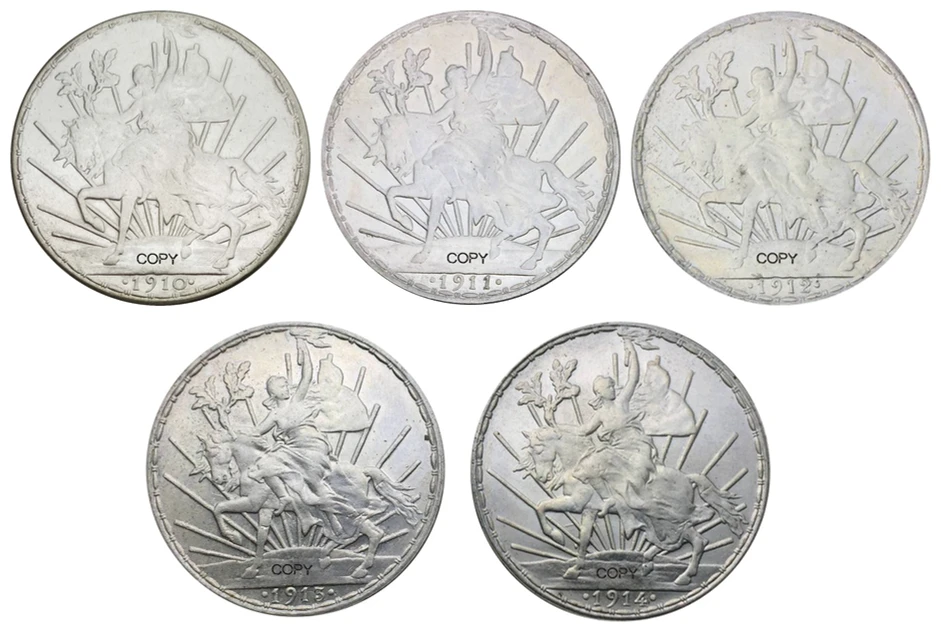 Nited States of Mexico in 1910 1911 1912 1913 1914 5pcs the heavy Mexico silver wildebeest silver plated brass replica coins
Nited States of Mexico in 1910 1911 1912 1913 1914 5pcs the heavy Mexico silver wildebeest silver plated brass replica coins