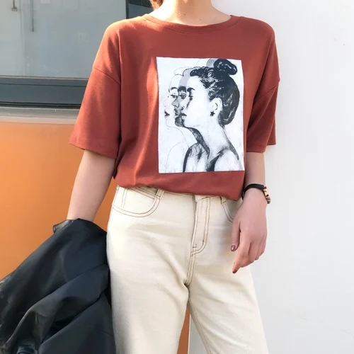Vintage Character Printed Casual Loose Basic 2-18 Fashion Street Fresh Short Sleeve Female O-neck Top Tee
Vintage Character Printed Casual Loose Basic 2-18 Fashion Street Fresh Short Sleeve Female O-neck Top Tee