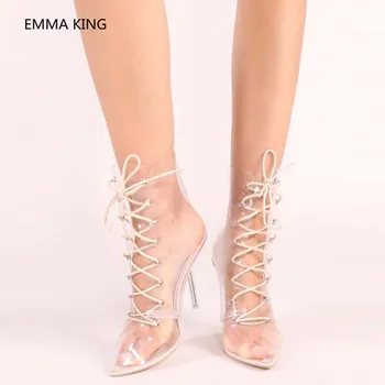 PVC Transparent Rain Boots Women Pointed Toe Sexy Clear High Heels Lace Up Cut- Out Roman Shoes Woman Spring Autumn Ankle Boots
PVC Transparent Rain Boots Women Pointed Toe Sexy Clear High Heels Lace Up Cut- Out Roman Shoes Woman Spring Autumn Ankle Boots