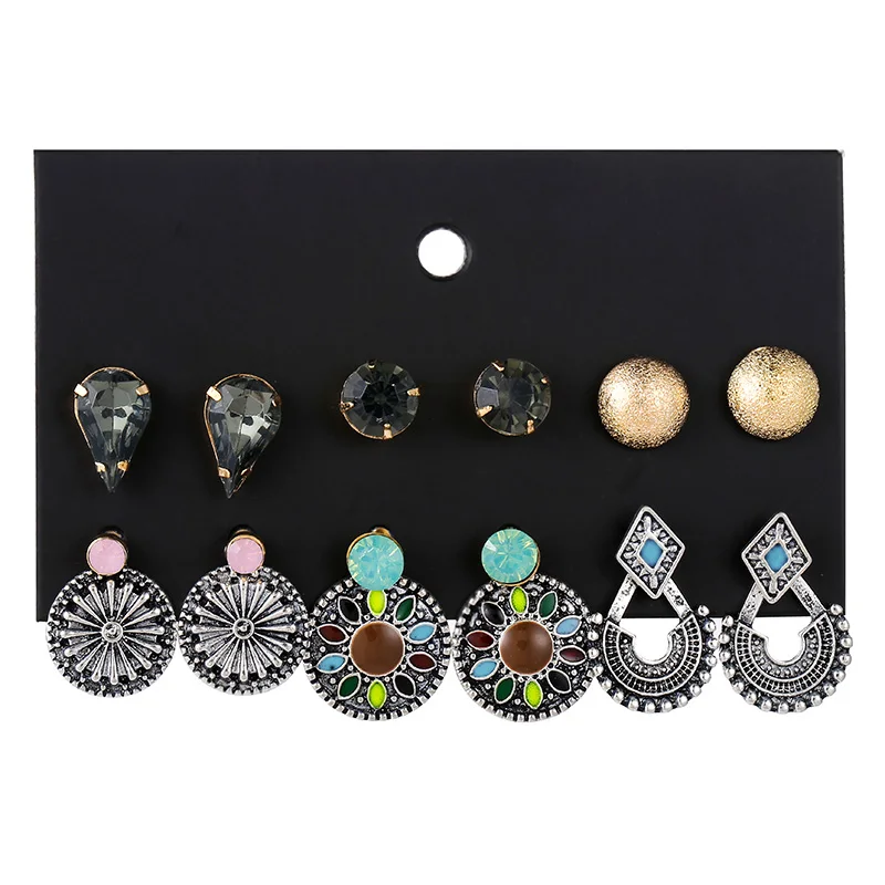 YANG&RH Vintage Antique Silver Geometric Mixed Stud Earring Sets for Women Water Drop Crystal Party Jewelry Earrings Wholesale
YANG&RH Vintage Antique Silver Geometric Mixed Stud Earring Sets for Women Water Drop Crystal Party Jewelry Earrings Wholesale