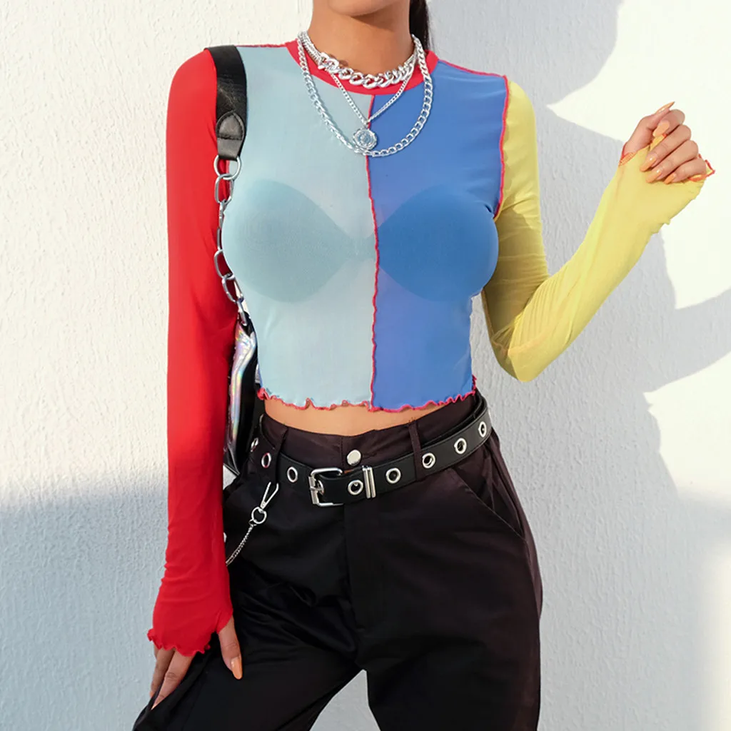 2019 Fashion Summer Women's Tops Sexy O-Neck Color Block Mesh Perspective Patchwork Short Navel top
2019 Fashion Summer Women's Tops Sexy O-Neck Color Block Mesh Perspective Patchwork Short Navel top