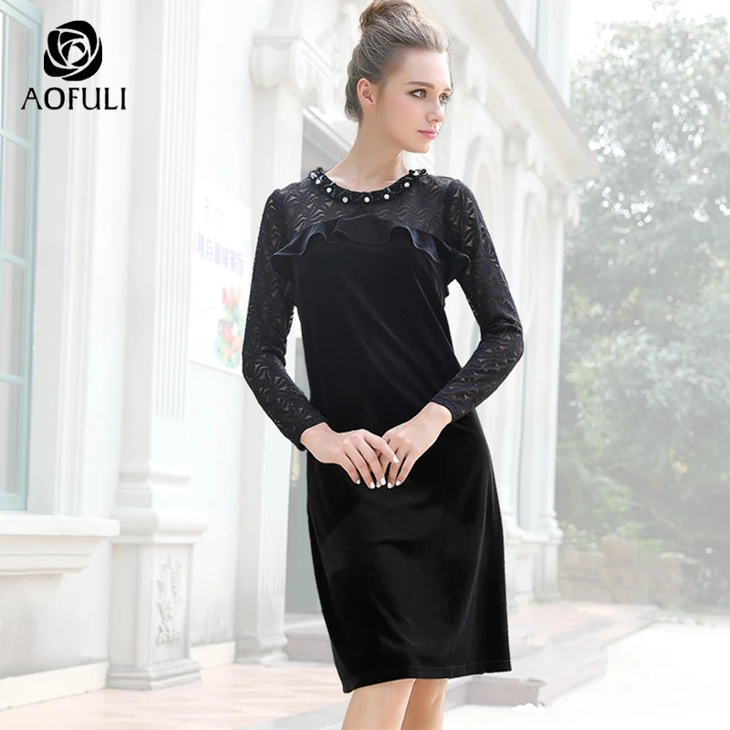 AOFULI M- 3XL 4XL 5XL Ladies Velvet Dresses Plus Size Winter Floral Lace Up Ruffled Velour Dress With Beadings Long Sleeve 6212
AOFULI M- 3XL 4XL 5XL Ladies Velvet Dresses Plus Size Winter Floral Lace Up Ruffled Velour Dress With Beadings Long Sleeve 6212