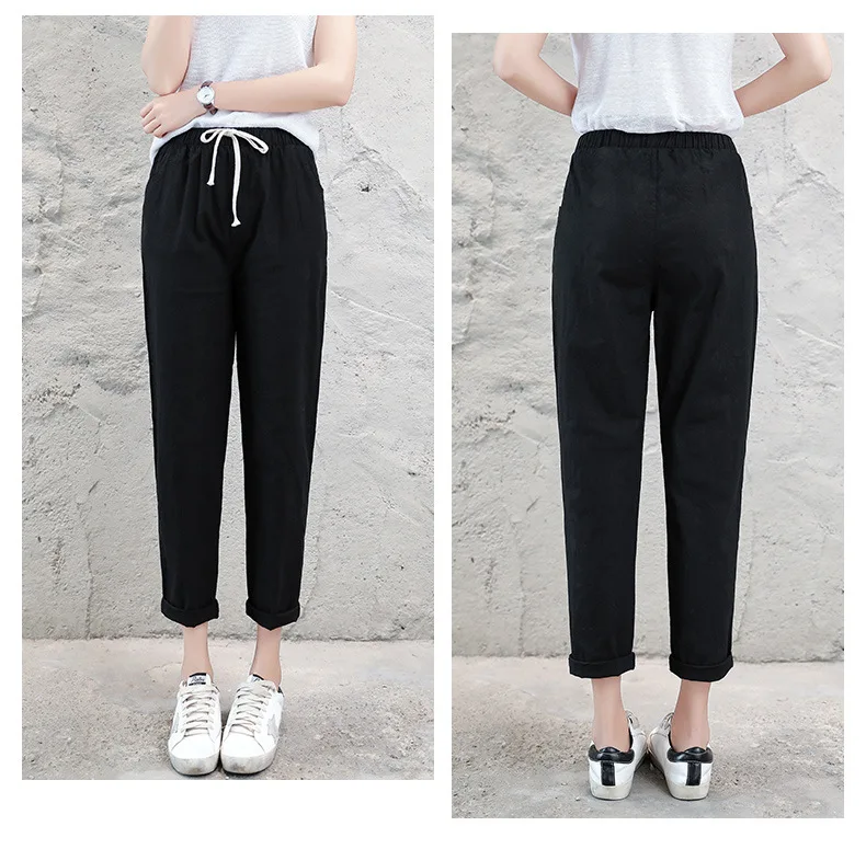 Brand Chic Loose Cotton Linen Pants Women Soft Harem Pants Breathable Slim Ankle Length Pants Korean Leisure Hallen Pants Black Brand Chic Loose Cotton Linen Pants Women Soft Harem Pants Breathable Slim Ankle Length Pants Korean Leisure Hallen Pants Black