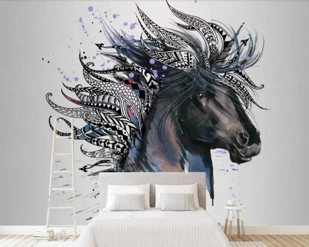 Contemporary and contracted black and white abstract water color horse head sitting room setting wall
Contemporary and contracted black and white abstract water color horse head sitting room setting wall