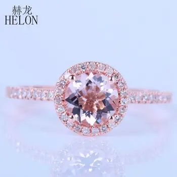 HELON Promotion Solid 14k Rose gold Halo 6mm 0.72ct Morganite 0.2ct Pave Natural Diamonds Wedding Engagement Fine Ring
HELON Promotion Solid 14k Rose gold Halo 6mm 0.72ct Morganite 0.2ct Pave Natural Diamonds Wedding Engagement Fine Ring