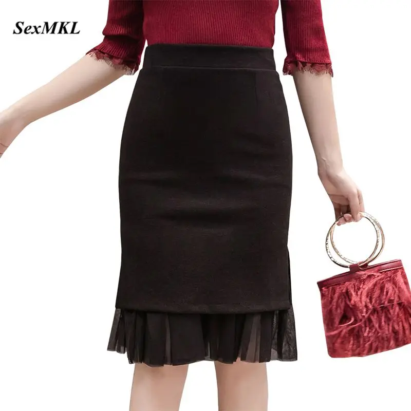 SEXMKL Women Winter Black Skirt 2019 Korean Fashion Elastic High Waist Skirts Offfice Lace Patchwork Pencil Skirt Plus Size Jupe
SEXMKL Women Winter Black Skirt 2019 Korean Fashion Elastic High Waist Skirts Offfice Lace Patchwork Pencil Skirt Plus Size Jupe