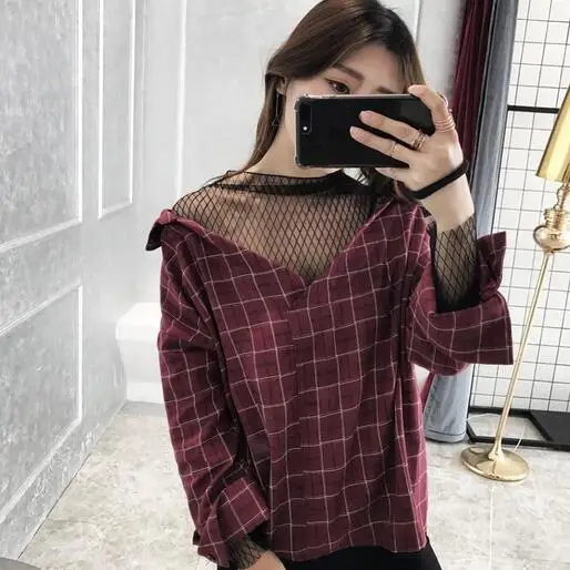 Preppy Style Mesh Patchwork Ladies Blusas 2018 Hot Sale V-Neck Fake Two-Piece Shirts Loose Blusa Women DF317
Preppy Style Mesh Patchwork Ladies Blusas 2018 Hot Sale V-Neck Fake Two-Piece Shirts Loose Blusa Women DF317
