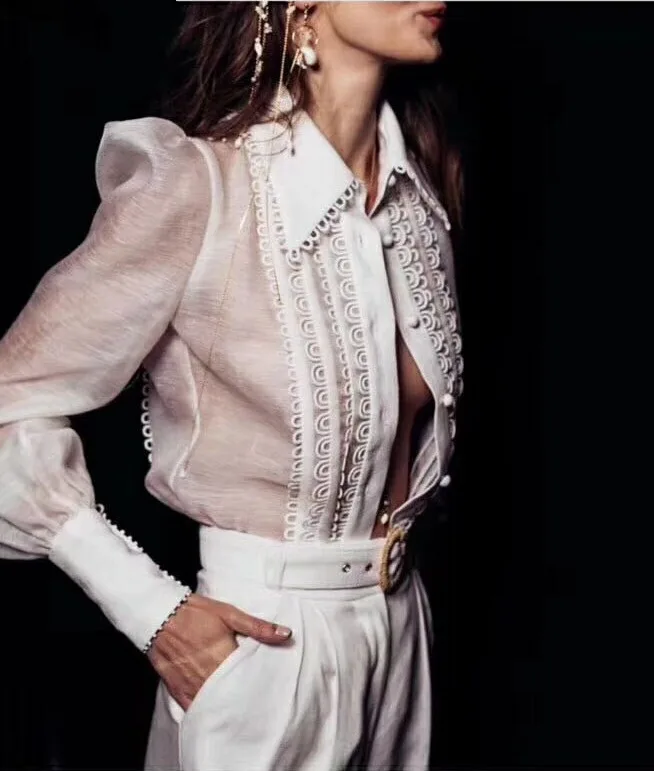 Womens White Puff Long Sleeve Lapel Hollow Shirts Blouse Formal Blouse Stage Lace Top OL A234
Womens White Puff Long Sleeve Lapel Hollow Shirts Blouse Formal Blouse Stage Lace Top OL A234