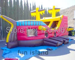 The Newest Design Painting Pirate Ship Inflatable Slide for Sale