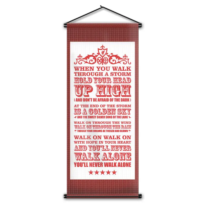 You'll Never Walk Alone Song Quotes Scroll Banner Indoor Bedroom Decor Hanging Wall Flag for LFC Soccer Fan Gift 45x110cm
You'll Never Walk Alone Song Quotes Scroll Banner Indoor Bedroom Decor Hanging Wall Flag for LFC Soccer Fan Gift 45x110cm