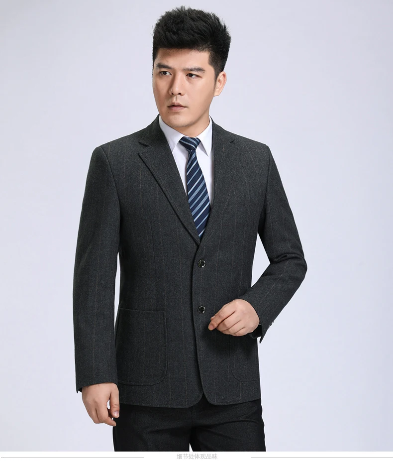 WAEOLSA Men Classical Blazers Plaid Suit Coats Man Wool Blazer Camel Dark Gray Plaid Garment Male Woollen Blend Outfit Apparel (6)
