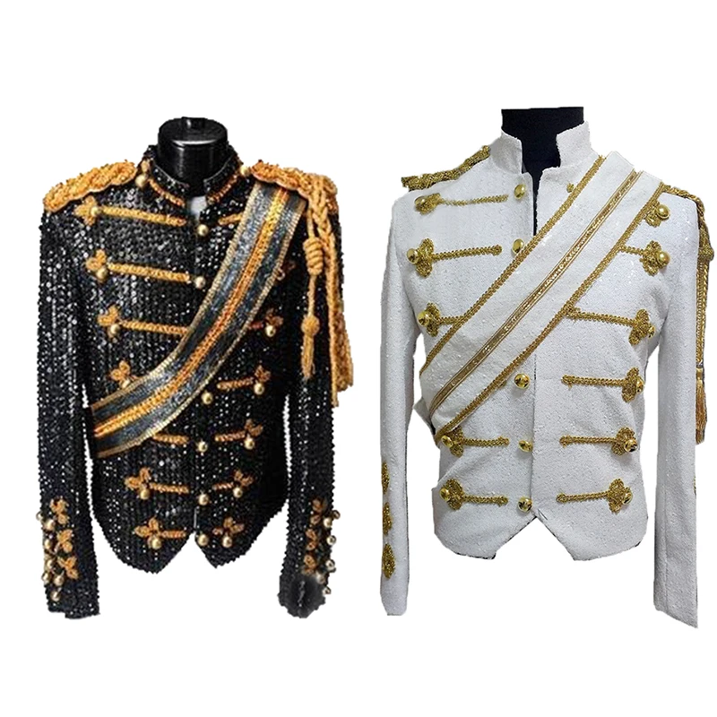 

New men's clothing fashion slim MJ Michael Jackson coat dance Sequins suit jacket stage singer costumes coaplay costume