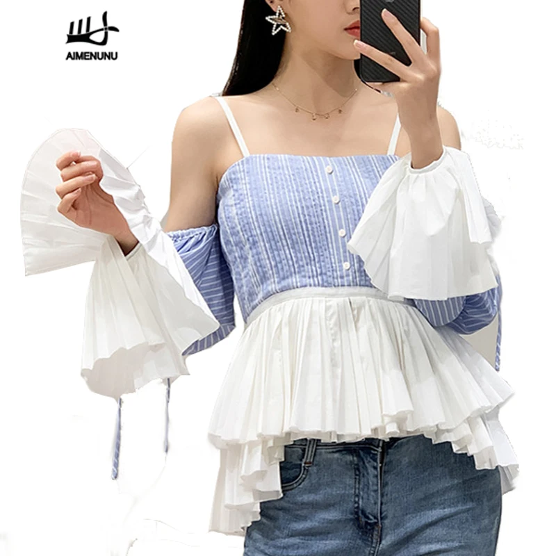 AIMENUNU Off Shoulder Striped Shirt Women Patchwork Pleated Hem Blouse Fashin Girl Ruffles Sleeve Top Clothing Summer 2019
AIMENUNU Off Shoulder Striped Shirt Women Patchwork Pleated Hem Blouse Fashin Girl Ruffles Sleeve Top Clothing Summer 2019