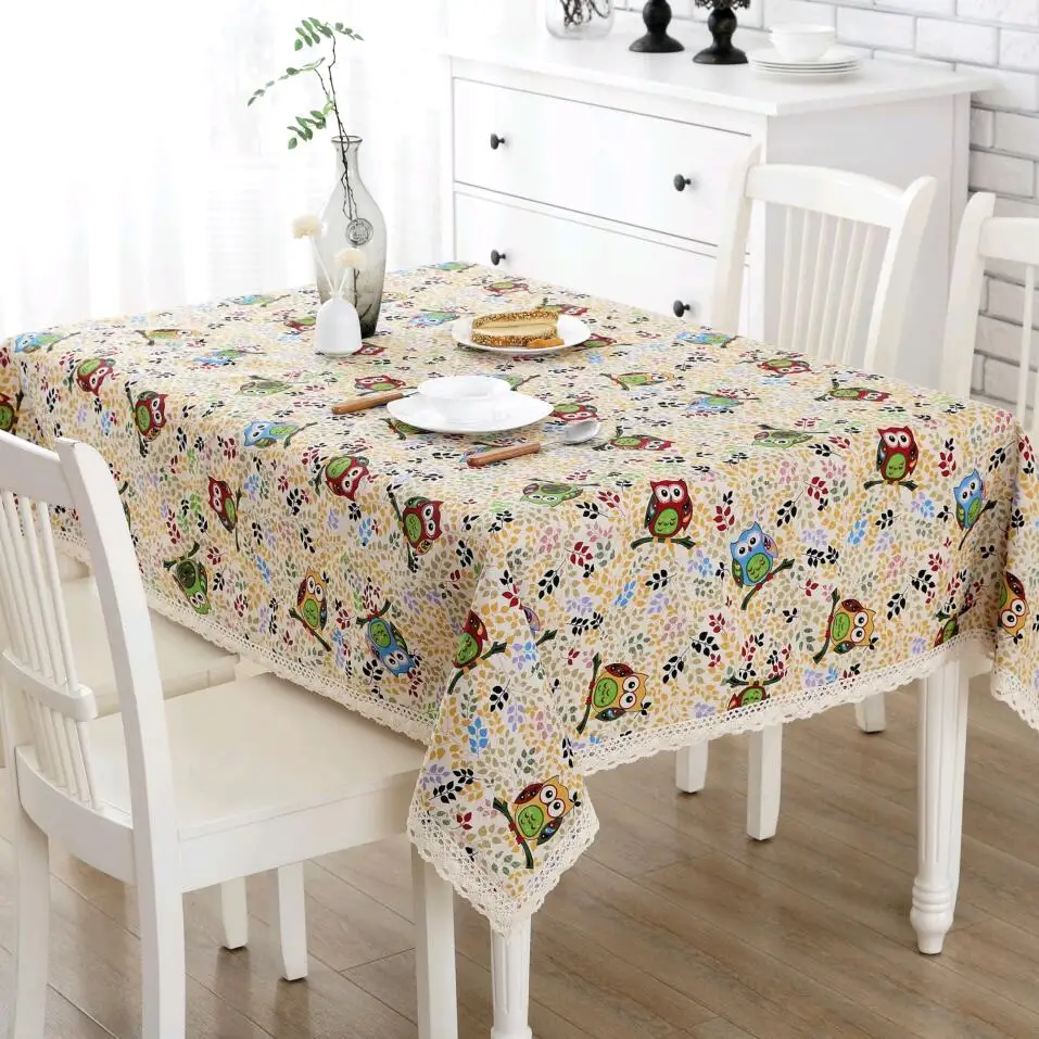 RUBIHOME 100% Polyester Tablecloth Printed Owl Design Table Cover in Dinning Room Home Kitchen Decoration