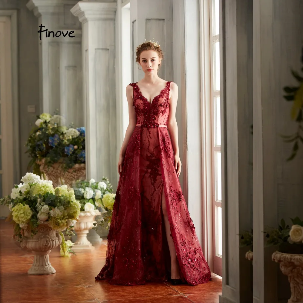 Finove Prom Dress 2019 Long Appliques Elegant Burgundy Sexy Split Side Backless Woman Dress Formal Party Gown vestido de fiesta
Finove Prom Dress 2019 Long Appliques Elegant Burgundy Sexy Split Side Backless Woman Dress Formal Party Gown vestido de fiesta