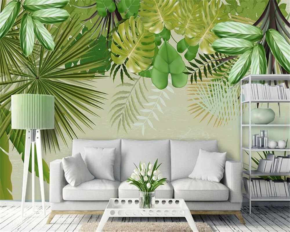 

beibehang Senior Decorative Silk Cloth papel de parede 3d Wallpaper Fresh Rainforest Plants Banana Leaves Green Pastoral Murals