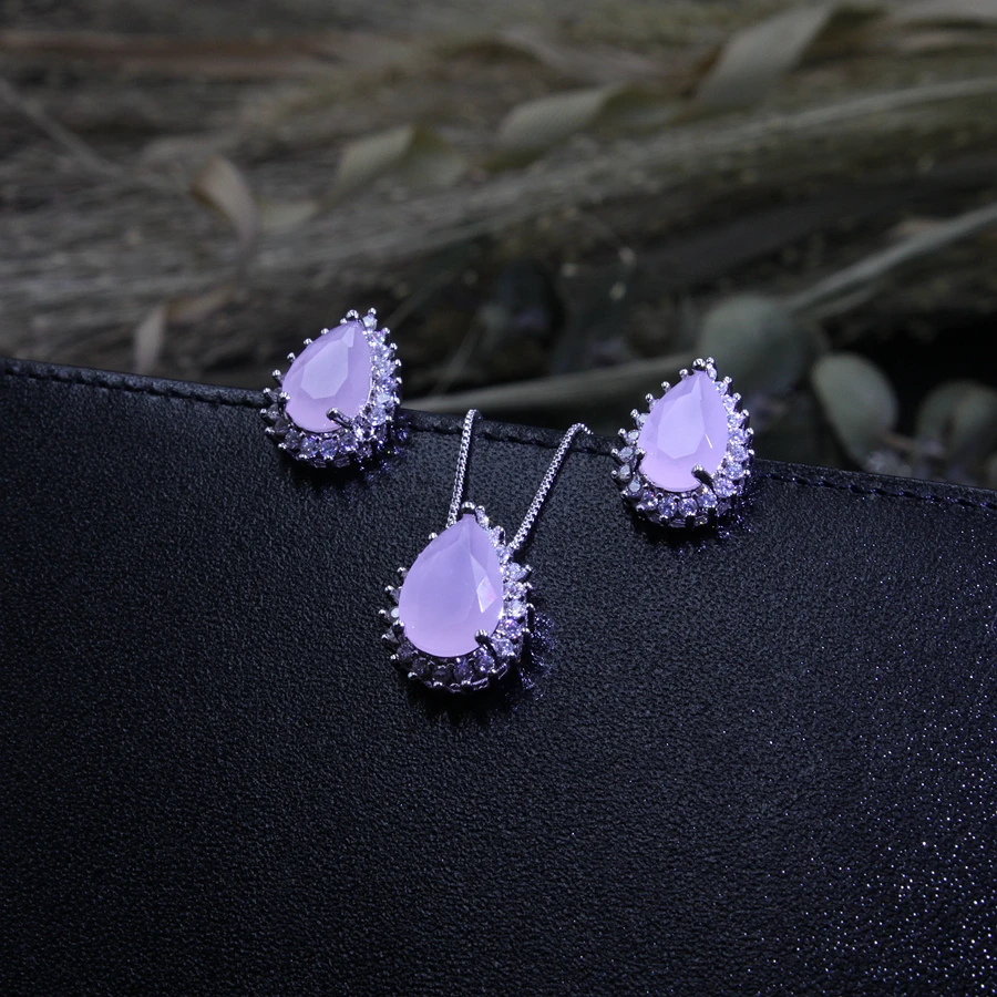 water Drop Earrings Necklace Jewelry Set134_