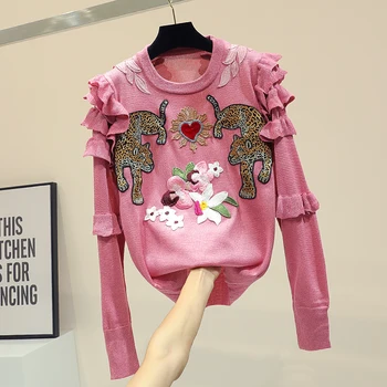 New Spring Autumn Fashion Long Sleeve Women Knitted Tops O Neck Flower Embroidery Pink Knitting Sweaters Female Pullovers Top
New Spring Autumn Fashion Long Sleeve Women Knitted Tops O Neck Flower Embroidery Pink Knitting Sweaters Female Pullovers Top