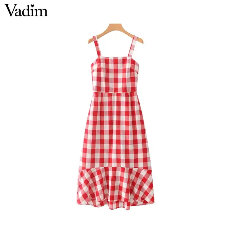 Vadim women plaid midi dress checkered sleeveless backless straps irregular female casual dresses vestidos QB038
Vadim women plaid midi dress checkered sleeveless backless straps irregular female casual dresses vestidos QB038